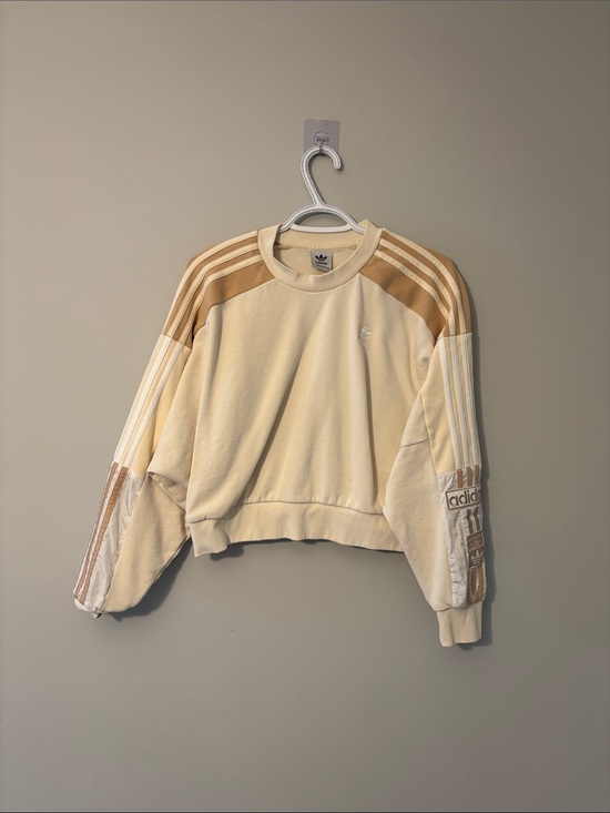 adidas Tops - adidas Cream & Tan Cropped Crewneck Sweatshirt with Stripes